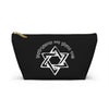 NerdyKeppie "We Will Outlive Them" Yiddish Star of David Zipper Pouch with T-Bottom. A zippered accessory/makeup bag featuring a t-bottom and a "We Will Outlive Them" design in white. This Star of David zipper pouch is fully lined and comes in two sizes.
