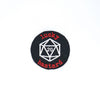 NerdyKeppie's White BONEYARD "Lucky Bastard" With D20 Embroidered Patch are stitched on black duck cloth and backed by sturdy vinyl fuse.