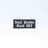 NerdyKeppie's White "Nazi Punks Fuck Off" Embroidered Patch are stitched on sturdy rectangular duck cloth and backed with vinyl fuse.