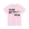 NerdyKeppie "You Have No Power Over Me" Cotton Ace Pride Tee Shirt. A unisex cotton tee shirt with a "You Have No Power Over Me" design on it in asexual pride colors. This ace pride tee shirt has a classic fit.