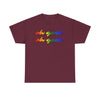 NerdyKeppie "oh gosh. oh geez." Cotton Midwest Rainbow Gay Pride Tee Shirt. A unisex cotton tee shirt with an "oh gosh. oh geez." design on it in rainbow pride colors. This gay pride tee shirt has a classic fit.