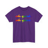 NerdyKeppie "oh gosh. oh geez." Cotton Midwest Rainbow Gay Pride Tee Shirt. A unisex cotton tee shirt with an "oh gosh. oh geez." design on it in rainbow pride colors. This gay pride tee shirt has a classic fit.