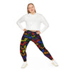 A person wearing a NerdyKeppie Engraved Bats Rainbow Gay Pride Plus Size Leggings. 