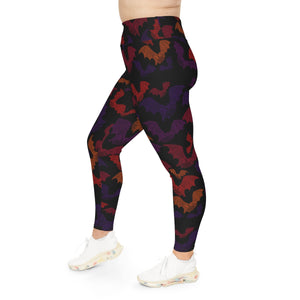 A person wearing a NerdyKeppie Engraved Bats Halloween Plus Size Leggings. 