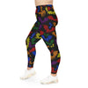 A person wearing a NerdyKeppie Engraved Bats Rainbow Gay Pride Plus Size Leggings. 
