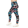 A person wearing a NerdyKeppie Engraved Bats Trans Pride Plus Size Leggings. 