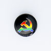 NerdyKeppie Leftist Political Buttons. 1" diameter metal pinback buttons featuring leftist symbols and slogans.