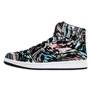 NerdyKeppie Splatter Wave Synthetic Leather Trans Pride High Top Sneakers. 