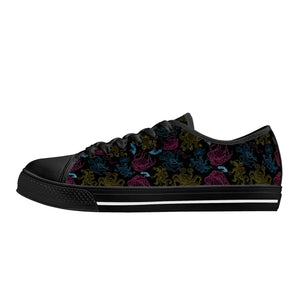 NerdyKeppie Octopus Consortium Canvas Low Top Pan Pride Sneakers. A canvas low top sneaker with an Octopus Consortium design on it in pansexual pride colors. These low top pan pride sneakers go up to US Men’s 14!