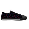 NerdyKeppie Scattered Dice Canvas Low Top Bi Pride Sneakers. A canvas low top sneaker with a scattered dice design on it in bisexual pride colors. These low top bi pride sneakers go up to US Men’s 14!