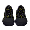 NerdyKeppie Scattered Dice Canvas Low Top Non-Binary Pride Sneakers. A canvas low top sneaker with a scattered dice design on it in Non-Binary Pride colors. These low top Non-Binary Pride sneakers go up to US Men’s 14!