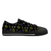NerdyKeppie Scattered Dice Canvas Low Top Non-Binary Pride Sneakers. A canvas low top sneaker with a scattered dice design on it in Non-Binary Pride colors. These low top Non-Binary Pride sneakers go up to US Men’s 14!