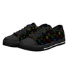 NerdyKeppie Scattered Dice Canvas Low Top Rainbow Gay Pride Sneakers. A canvas low top sneaker with a scattered dice design on it in rainbow Pride colors. These low top gay Pride sneakers go up to US Men’s 14!