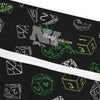A person wearing a NerdyKeppie Scattered Dice Plus Size Aro Pride Leggings. 