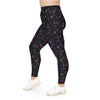 A person wearing a NerdyKeppie Scattered Dice Plus Size Genderfluid Pride Leggings. 