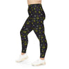 A person wearing a NerdyKeppie Scattered Dice Plus Size Non-Binary Leggings. 