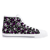 NerdyKeppie Scattered Skulls Canvas High Top Demisexual Pride Sneakers. Canvas high top sneaker with a demi pride scattered skulls and flowers design. These demisexual pride high top sneakers come with black soles on request.