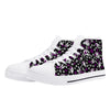 NerdyKeppie Scattered Skulls Canvas High Top Demisexual Pride Sneakers. Canvas high top sneaker with a demi pride scattered skulls and flowers design. These demisexual pride high top sneakers come with black soles on request.
