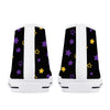 NerdyKeppie Scattered Stars Canvas High Top Non-Binary Pride Sneakers. A pair of non-binary pride sneakers with a scattered stars print. Available from US Women's 5 to US Men's 14!