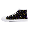 NerdyKeppie Scattered Stars Canvas High Top Non-Binary Pride Sneakers. A pair of non-binary pride sneakers with a scattered stars print. Available from US Women's 5 to US Men's 14!