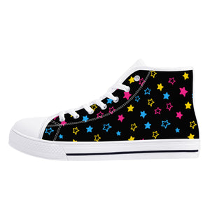 NerdyKeppie Scattered Stars Canvas High Top Pan Pride Sneakers. 
