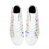 NerdyKeppie Scattered Stars High-Top Canvas Rainbow Gay Pride Sneakers - White. A canvas high top sneaker with a scattered stars design on it in gay pride colors. These rainbow gay pride sneakers also come with black soles on request.