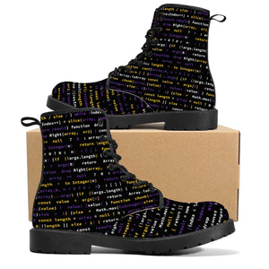 NerdyKeppie Source Code Synthetic Leather Non-Binary Pride Boots. 