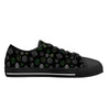 NerdyKeppie Scattered Dice Canvas Low Top Aro Pride Sneakers. A canvas low top sneaker with a scattered dice design on it in aromantic pride colors. These low top aro pride sneakers go up to US Men’s 14!